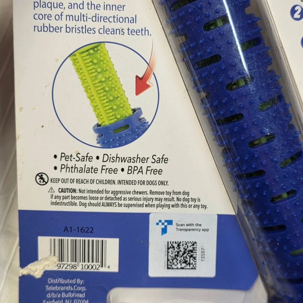 3 pack, Chewbrush Large Self-Brushing Dog Toothbrush Blue Green Triple Action